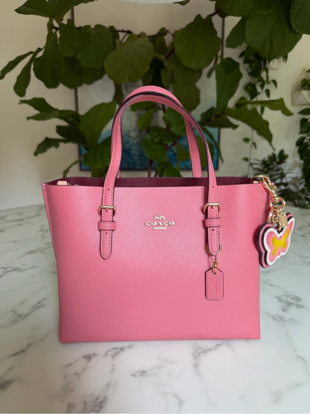Coach Mollie Tote Bag 25 Strawberry Haze Pink with Butterfly Charm
